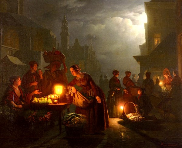 A night at the market by Petrus van Schendel